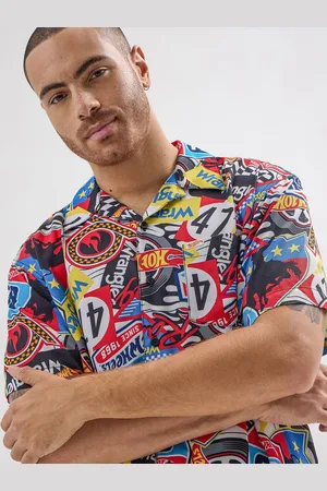 Wrangler Men Cuban Collar Graphic Printed Relaxed Fit Casual Shirt