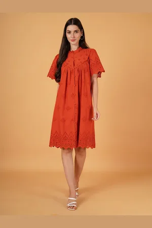 Mast & Harbour Women Ethnic Motifs Embroidered Fit & Flare Schiffli Midi Dress