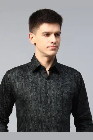 HANCOCK Men Premium Slim Fit Opaque Abstract Printed Egyptian Cotton Satin Party Shirt