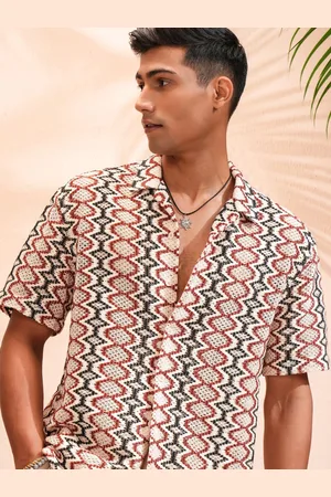Highlander Men Mui Color Crochet Cuban Collar Relaxed Shirt