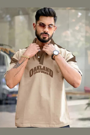 Maniac Men Solid Polo Collar Cotton Oversized T-Shirt