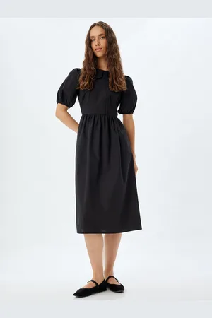Koton Women Solid Cotton A-Line Midi Dress