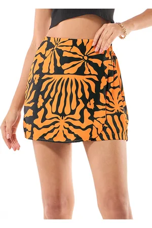 Bewakoof Women Black & Orange All Over Printed Lounge Shorts