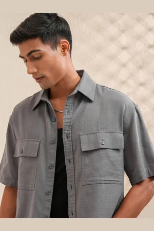 LocoMotive Premium Men Mocklino Dobby Solid Utility Pocket Oversized Overshirt