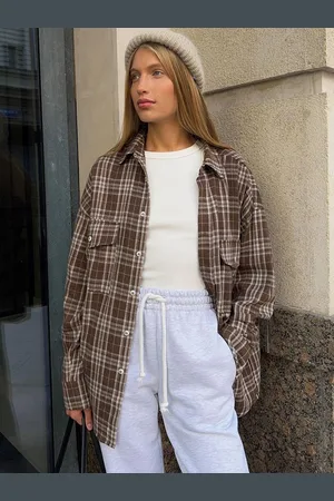 LULU & SKY Women Spread Collar Tartan Checked Oversized Casual Shirt