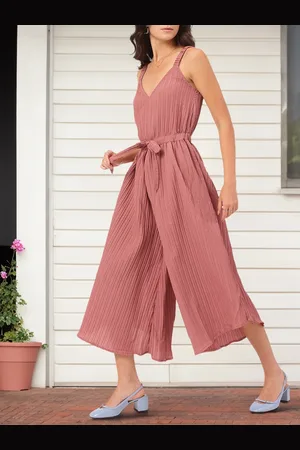 DressBerry Blush & Bold Shoulder Straps Accordion Pleated Crop Jumpsuit