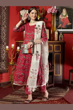 Bandia Women Pure Cotton Printed Panelled Kurta & Trousers With Dupatta