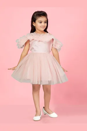 BAESD Girl Net Solid Fit & Flare Ruffles Party Wear Dress
