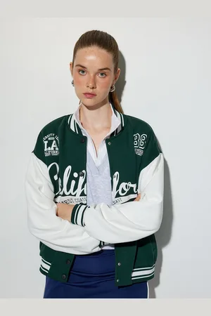 Koton Women Typography Printed Oversized Varsity Jacket