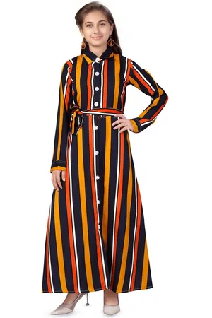 BAESD Girls Striped Shirt Collar Cotton Shirt Maxi Dress
