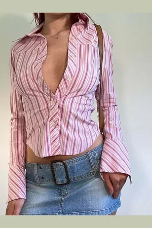 LULU & SKY Women Spread Collar Vertical Striped Slim Fit Casual Shirt