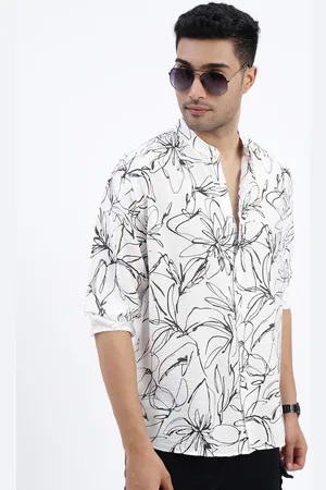 SHOWOFF Men Premium Mandarin Collar Floral Printed Cotton Slim Fit Casual Shirt
