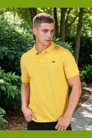 Lee Men Yellow Polo Collar Slim Fit Cotton T-shirt
