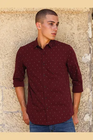 Lee Men Maroon Classic Slim Fit Printed Casual Shirt