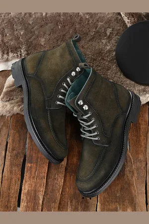 San Frissco Men Olive Green Faux Leather Lightweight Flat Boots