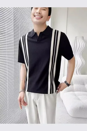 Stylecast Men Striped Printed Polo Collar Slim Fit T-shirt