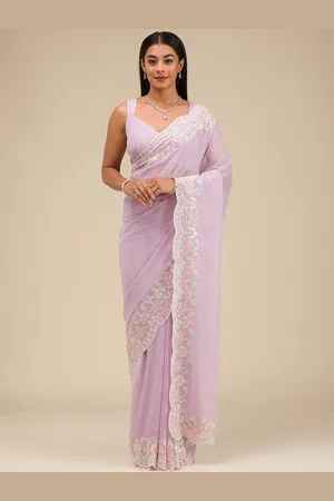 Koskii Floral Embroidered Pure Georgette Saree