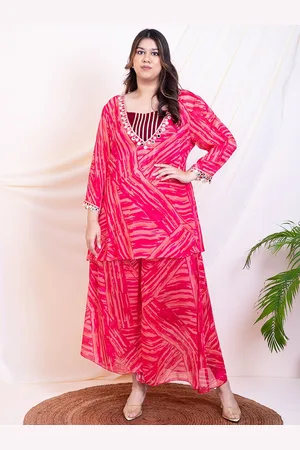 DEEBACO Printed Kurta, Crop Top With Palazzo Co-Ords