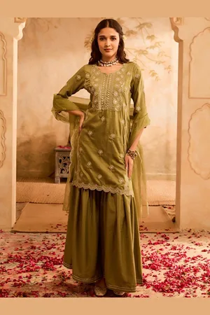 Bani Women Floral Embroidered Sequinned Straight Kurta with Palazzos & Dupatta