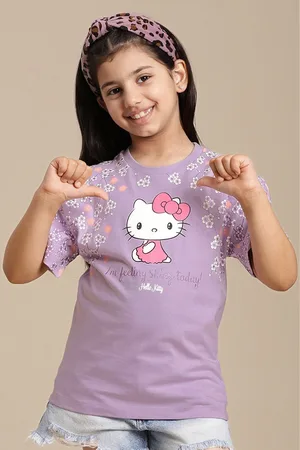 Kidsville Girls Graphic Printed Round Neck Cotton Relaxed Fit Hello Kitty T-shirt