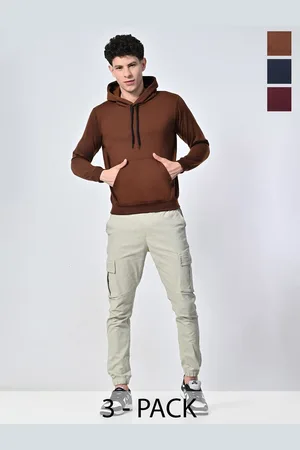 BAESD Men Pack Of 3 Solid Hood Fleece Pullover Sweatshirt