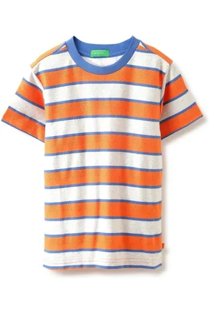 Benetton Boys Striped Round Neck Pure Cotton T-shirt