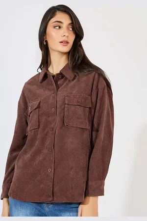 Styli Women Spread Collar Self Design Corduroy Casual Open Front Jacket