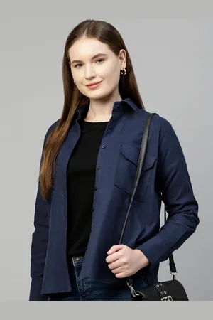 HANCOCK Women Relaxed Fit Solid Flannel Twill Pure Cotton Casual Shacket