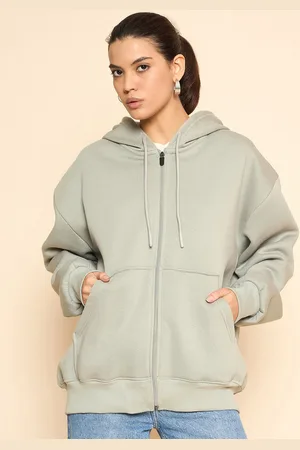Color Capital Women Solid Hood Cotton Ribbed Sweatshirt