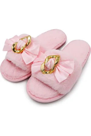 JENNA Women Pink Flip Flops Fur Winter Room Slippers