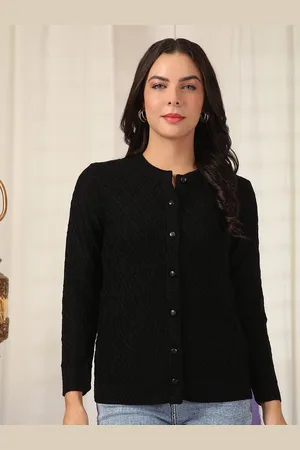 Cayman Women Self Design Cable Knit Woollen Cardigan Sweater