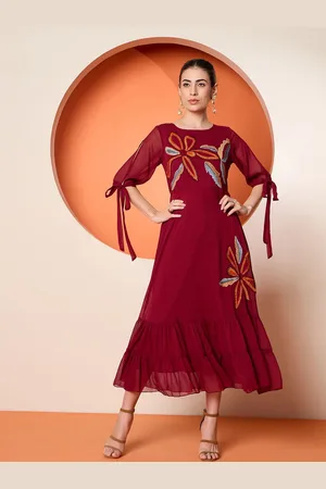 Antheaa Women Embroidered Fit & Flare Maxi Dress