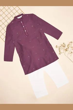Pantaloons Boys Floral Embroidered Mandarin Collar Kurta with Pyjama