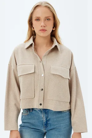 Koton Women Spread Collar Solid Casual Tailored Jacket
