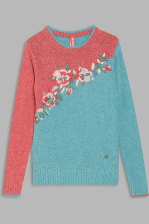 Blue Giraffe Girls Embroidered Woollen Pullover