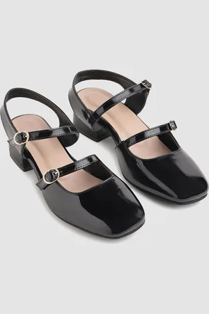 Street Style Store Synthetic Leather Block Heel Mules