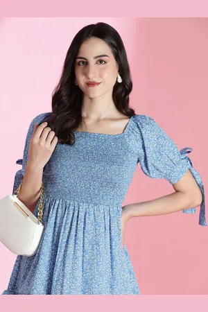 KOTTY Women Floral Printed Puff Sleeve Fit & Flare Dress