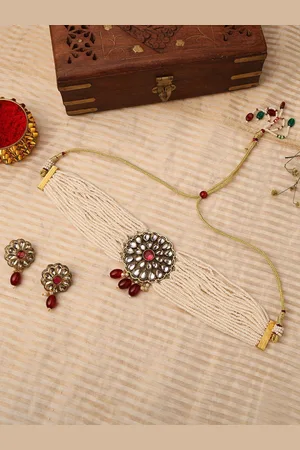 Veni 18K Gold Plated Kundan Studded & Beaded Jewellery Set