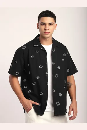 Beyoung Men Cuban Collar Conversational Printed Cotton Casual Shirt