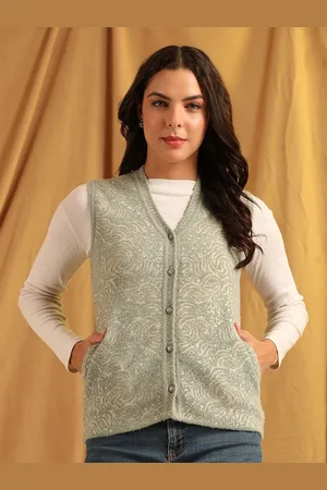 Cayman Women Self Design V-Neck Ethnic Motifs Woollen Cardigan Sweater