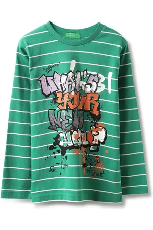 Benetton Boys Striped Round Neck Pure Cotton T-shirt