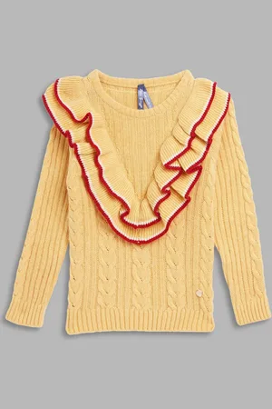Blue Giraffe Girls Self Design Cable Knit Pullover