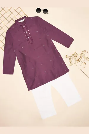 Pantaloons Boys Floral Embroidered Mandarin Collar Kurta with Pyjama