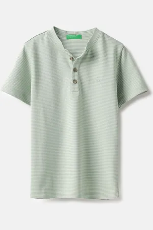 Benetton Boys Striped Henley Neck Pure Cotton T-shirt