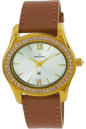 Maxima Women Embellished Dial & Leather Straps Analogue Watch 58780LMLY