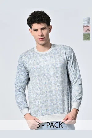 BAESD Men Abstract Printed Round Neck Fleece Pullover Ribbed Sweatshirt