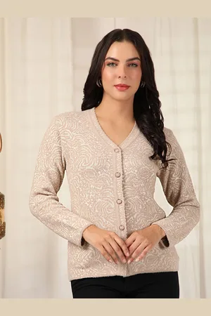 Cayman Women Self Design V-Neck Ethnic Motifs Woollen Cardigan Sweater