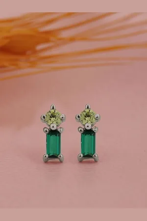 House of Pataudi 925 Sterling Silver Rhodium Plated with CZ Square Stud Earring