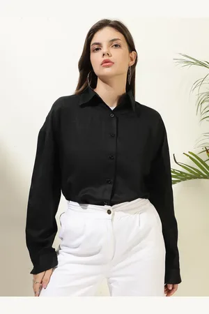 KOTTY Women Comfort Spread Collar Solid Cotton Oversized Casual Shirt