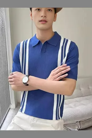 Stylecast Men Striped Printed Polo Collar Slim Fit T-shirt
